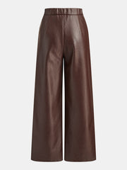 Pantalon similicuir brun à boucle dorée, pièce seule, vue de dos