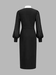 Robe midi col V manches transparentes