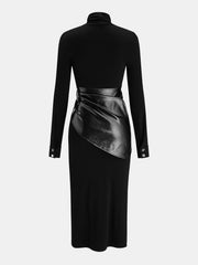 Robe col montant simili cuir ceinturée