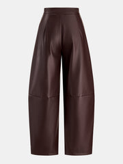 Pantalon barrel en simili cuir chocolat, pièce seule, vue de face