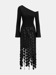 Robe midi asymétrique à franges