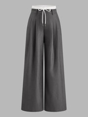Pantalon ample à cordon contrasté gris, pièce seule, vue de face