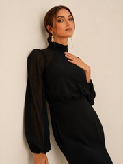 Robe midi noire manches bouffantes