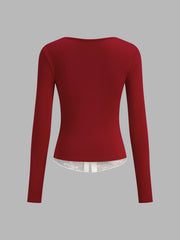 Top tricot effet deux pièces dentelle