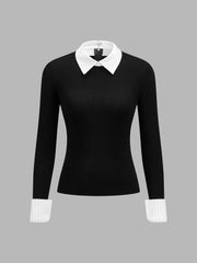 Top tricot effet deux pièces laine mélangée