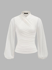 Blouse froncée croisée manches lanternes