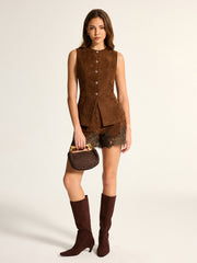 Ensemble gilet et short effet daim
