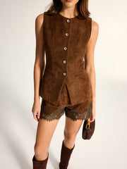 Ensemble gilet et short effet daim