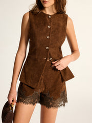 Ensemble gilet et short effet daim