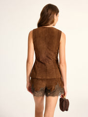 Ensemble gilet et short effet daim