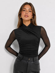 T-shirt drapé manches transparentes slim