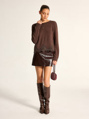 Pull bordure dentelle manches longues