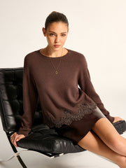 Pull bordure dentelle manches longues