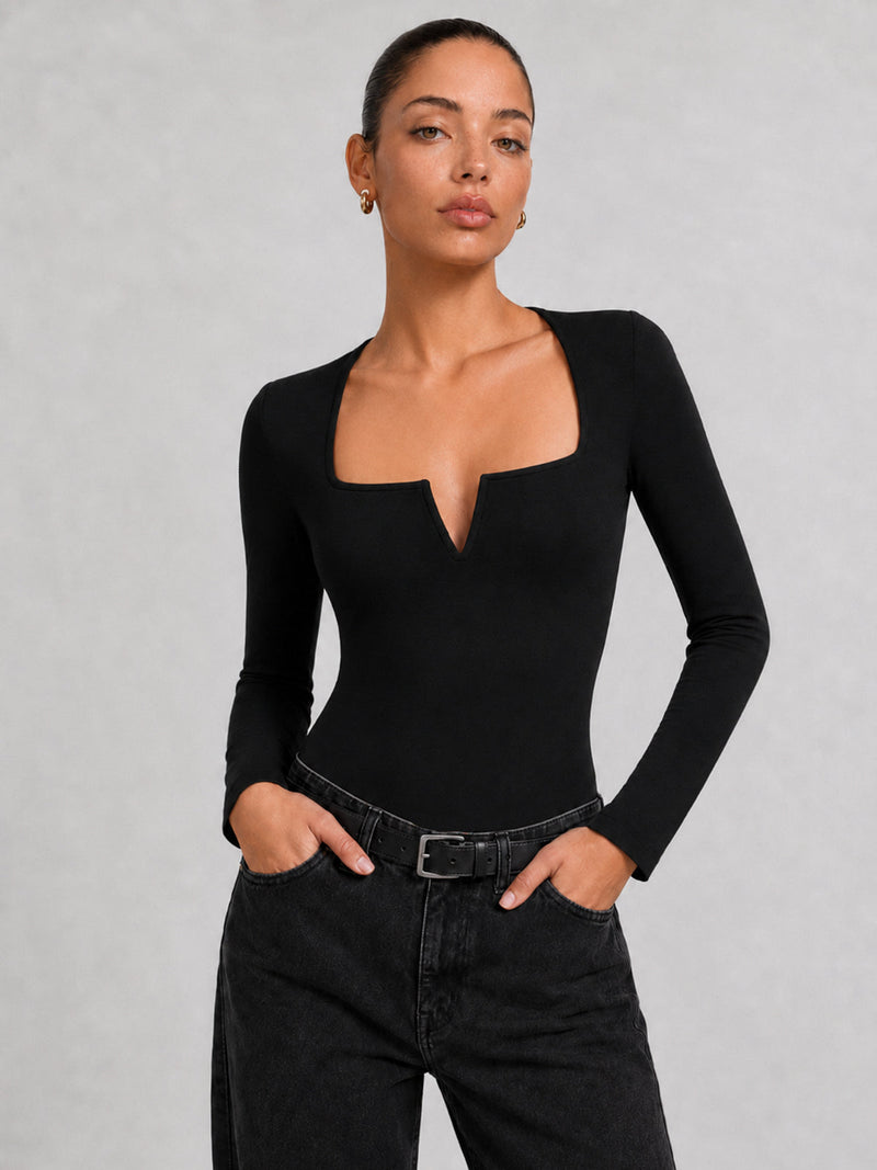 Body col carré manches longues
