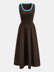 Robe midi côtelée liseré contrasté