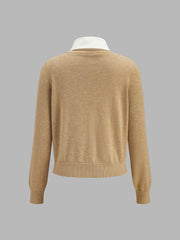 Top tricot effet deux pièces col chemise
