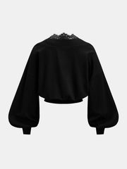 Sweat court col V dentelle manches ballon