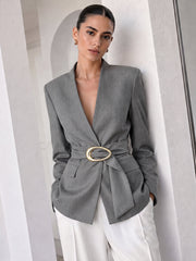 Blazer gris col V ceinturé
