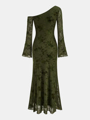 Robe sirène fleurie épaules dénudées