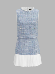 Robe mini tweed ourlet plissé