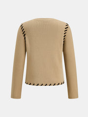 Cardigan boutonné surpiqûres contrastantes