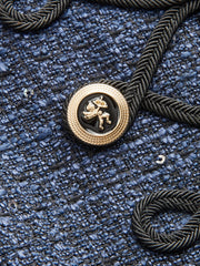 Blazer tweed marine à tresses