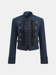 Blazer tweed marine à tresses