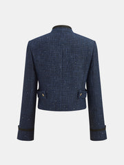 Blazer tweed marine à tresses