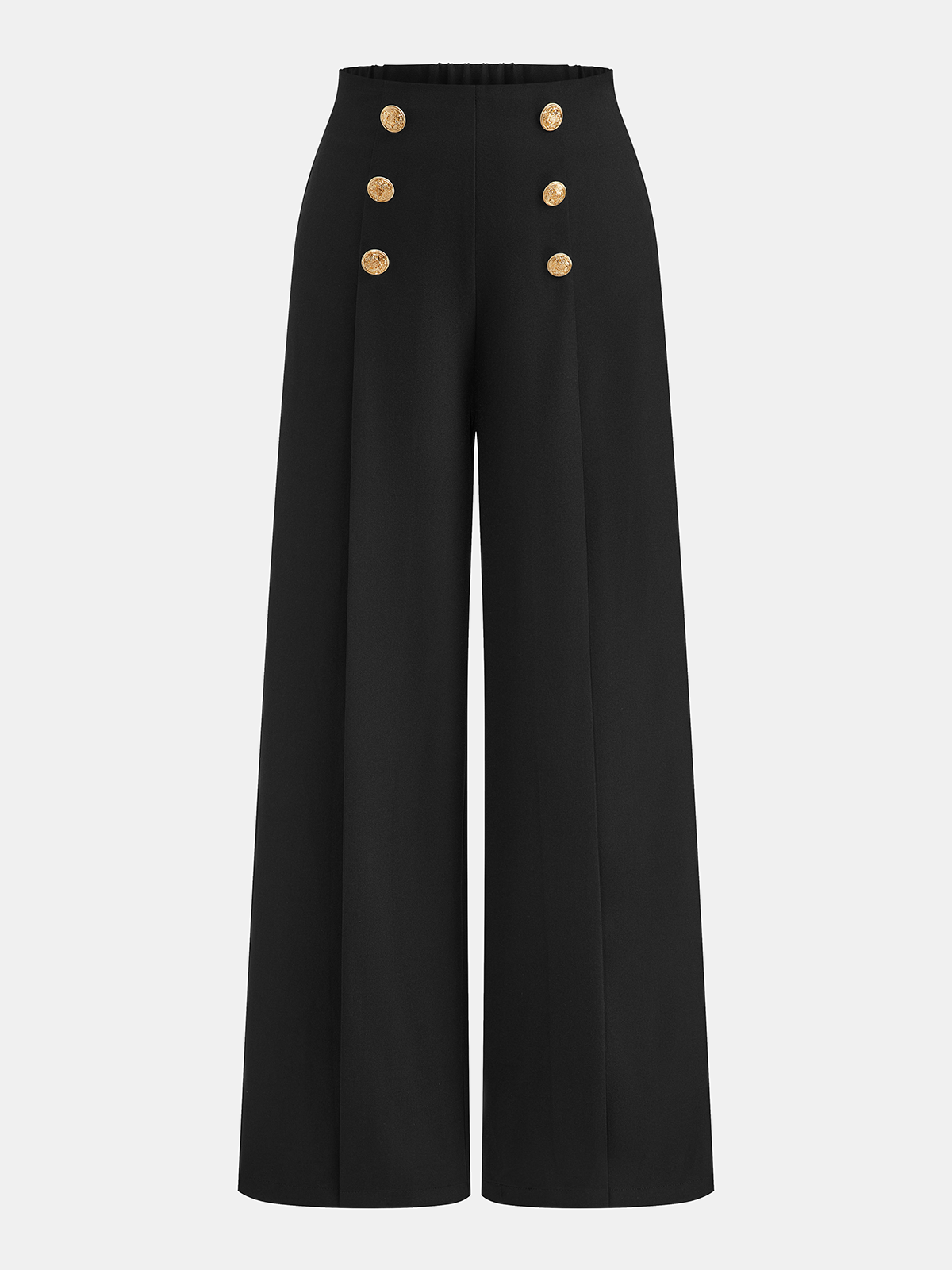 Pantalon ample à boutons dorés noir, pièce seule, vue de face