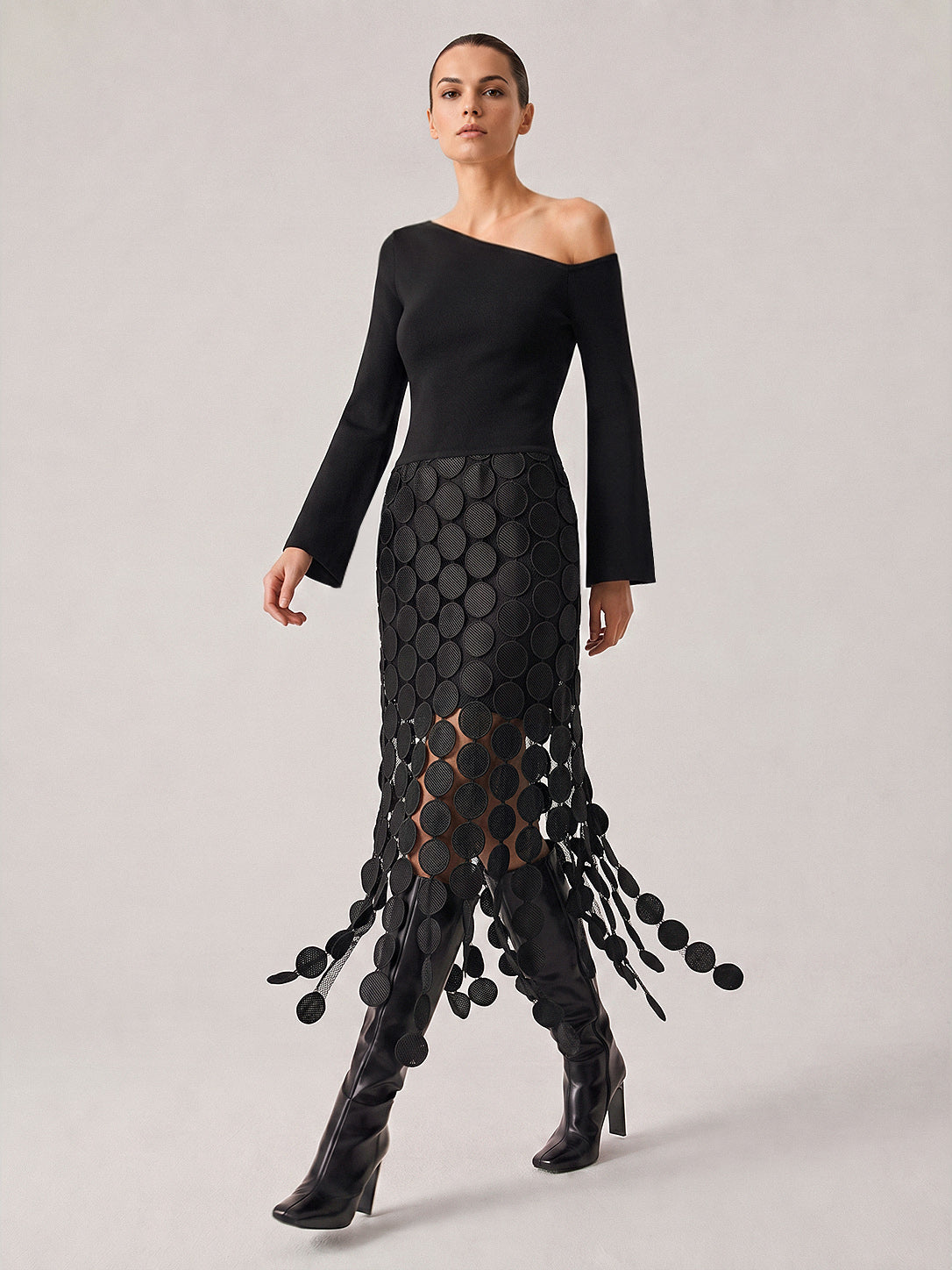 Robe midi asymétrique à franges