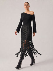 Robe midi asymétrique à franges