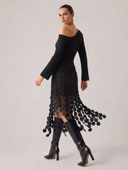 Robe midi asymétrique à franges
