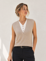 Pull sans manches effet deux pièces