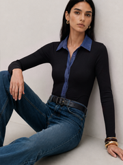 Body côtelé col denim