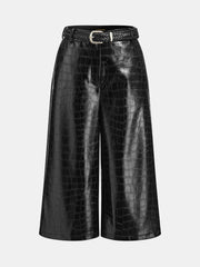 Pantalon culotte en simili croco noir, pièce seule, vue de face