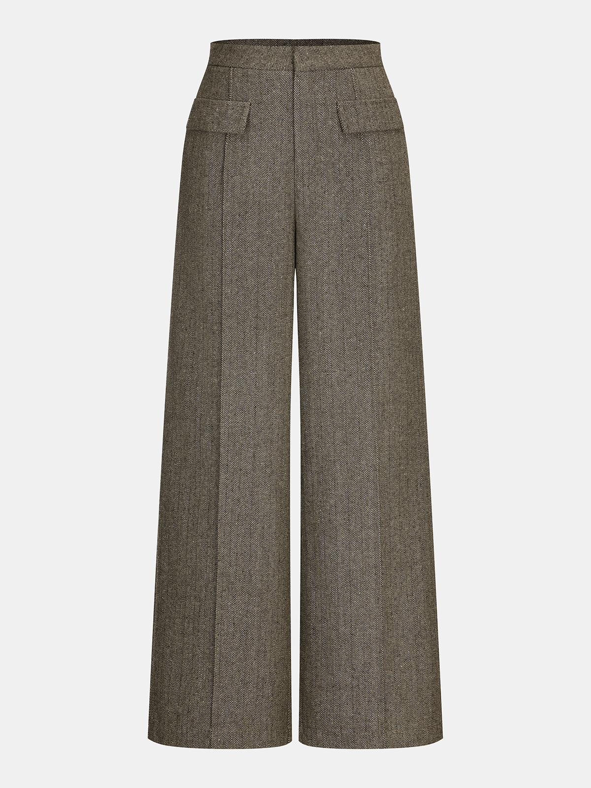 Pantalon ample en tweed brun, pièce seule, vue de face