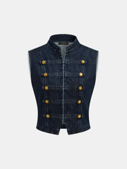 Top denim col montant