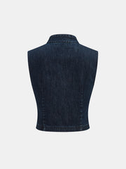 Top denim col montant