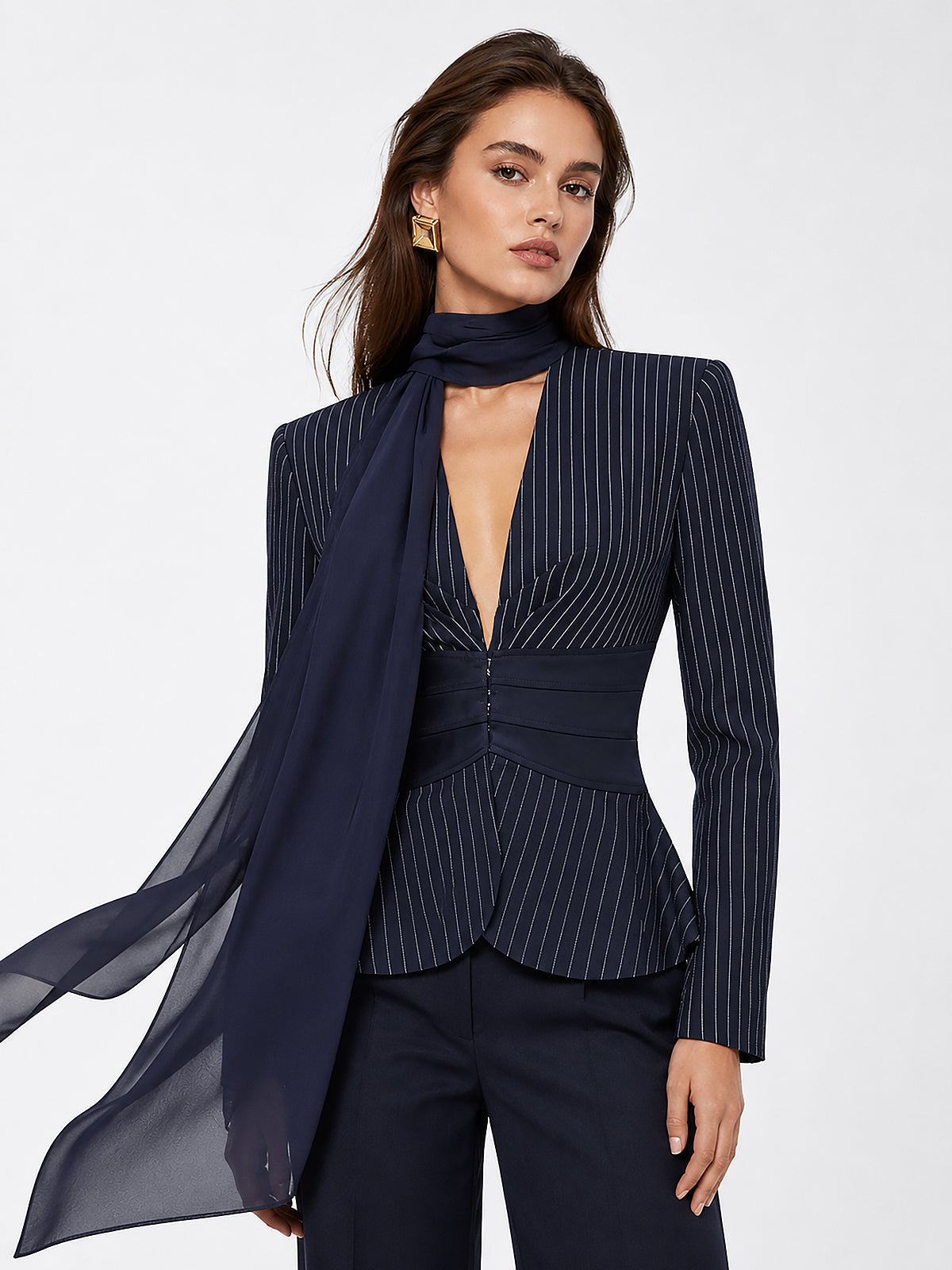 Blazer marine rayé à écharpe