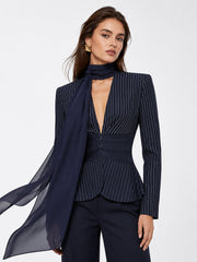 Blazer marine rayé à écharpe