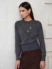 Top tricot drapé boutonné