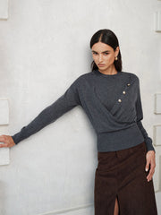 Top tricot drapé boutonné