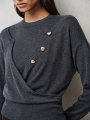 Top tricot drapé boutonné