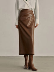Jupe midi cuir synthétique minimaliste