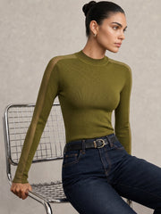 Top maille semi-transparent col rond