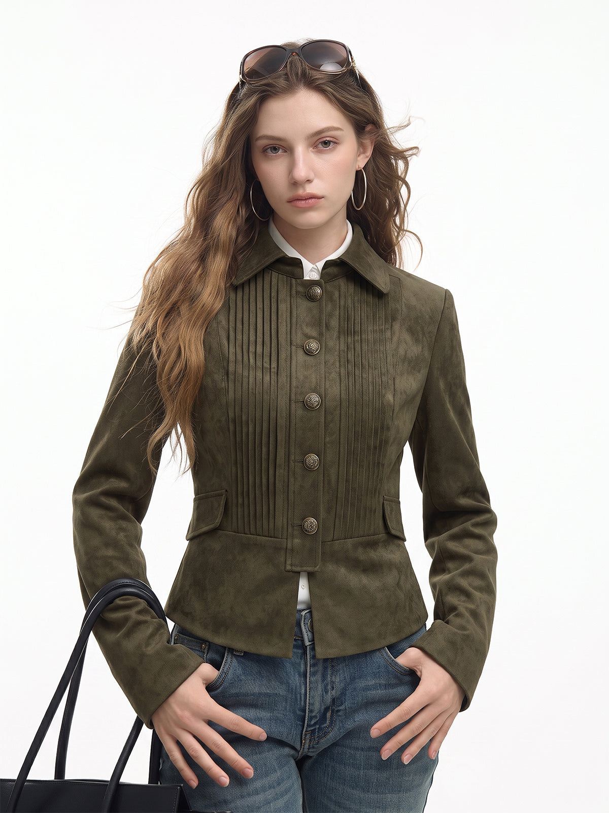 Veste aspect daim à plis