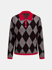 Pull col polo motif losanges
