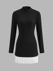 Robe ajustée col montant ourlet plissé