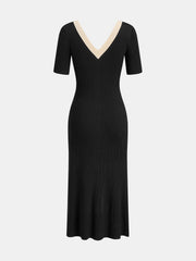 Robe midi bicolore col V fendu
