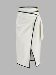 Jupe midi portefeuille simili cuir